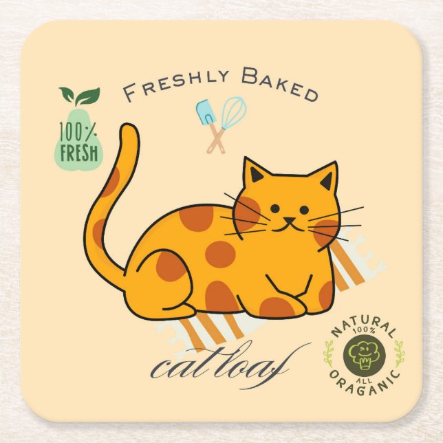 Cat Loaf Funny Square Paper Coaster (Front)
