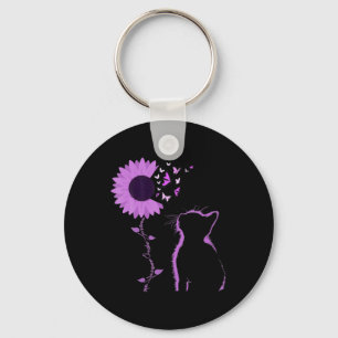 Cat Look Purple Sunflower Butterfly Overdose Aware Key Ring