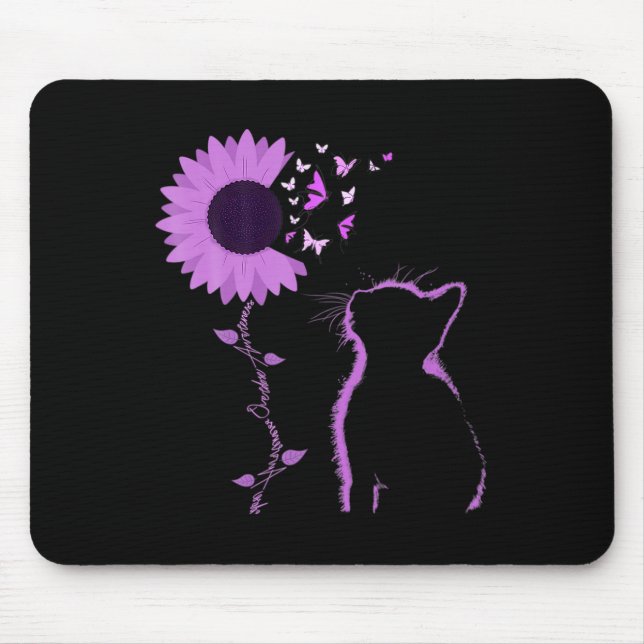Cat Look Purple Sunflower Butterfly Overdose Aware Mouse Pad (Front)