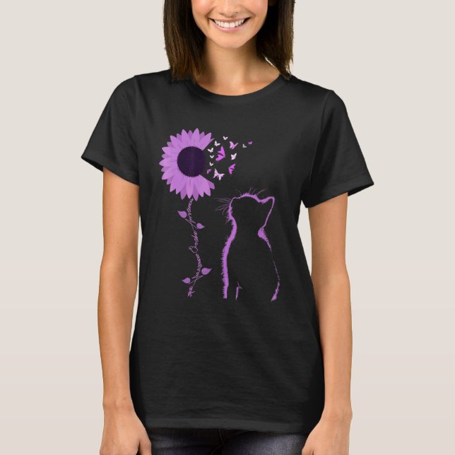 Cat Look Purple Sunflower Butterfly Overdose Aware T-Shirt (Front)