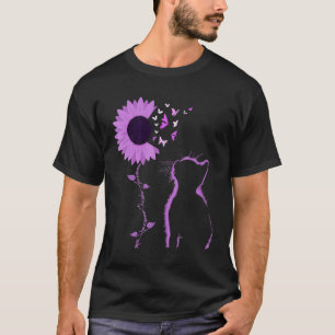 Cat Look Purple Sunflower Butterfly Overdose Aware T-Shirt