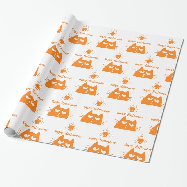 Cat looking at hanging spider - Choose background Wrapping Paper (Unrolled)