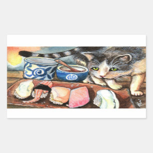 Cat Looking at Sushi Rectangular Sticker