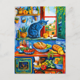 Cat Looking Out Kitchen Window Postcard