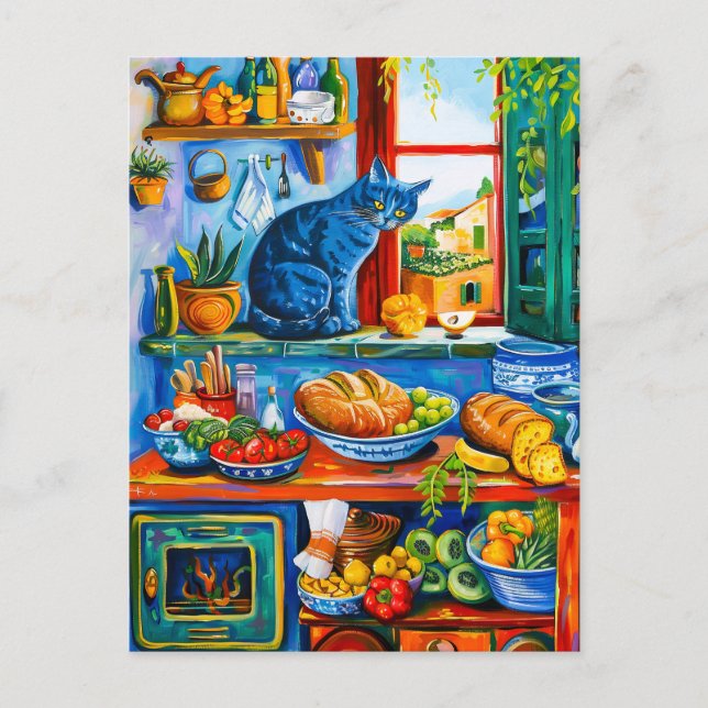 Cat Looking Out Kitchen Window Postcard (Front)