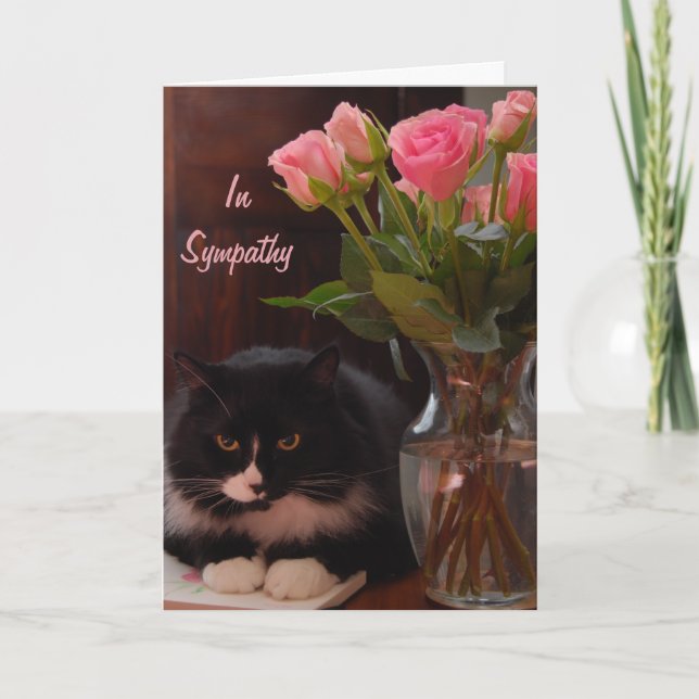 Cat Loss Sympathy with Pink Roses Card (Front)