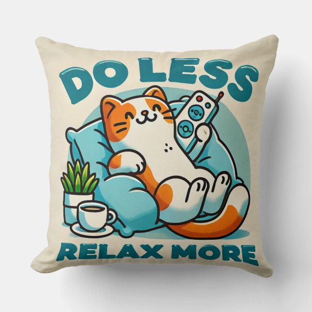 Cat Lounging Design With Caption Promoting Relax Cushion (Front)