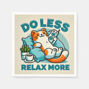 Cat Lounging Design With Caption Promoting Relax Napkin