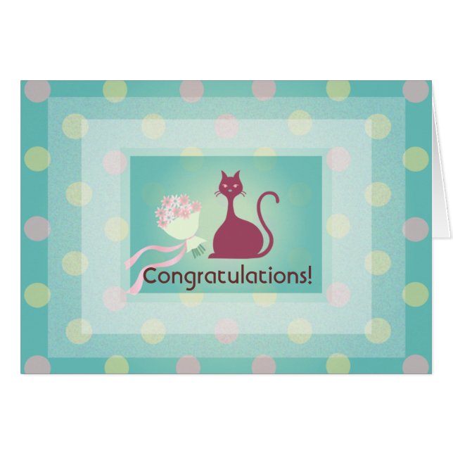 Cat Love Flowers Congratulations Greeting Card (Front Horizontal)