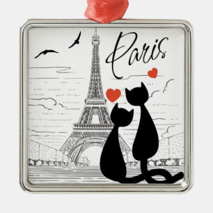 Cat love in Paris Metal Ornament