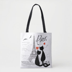 Cat love in Paris Tote Bag