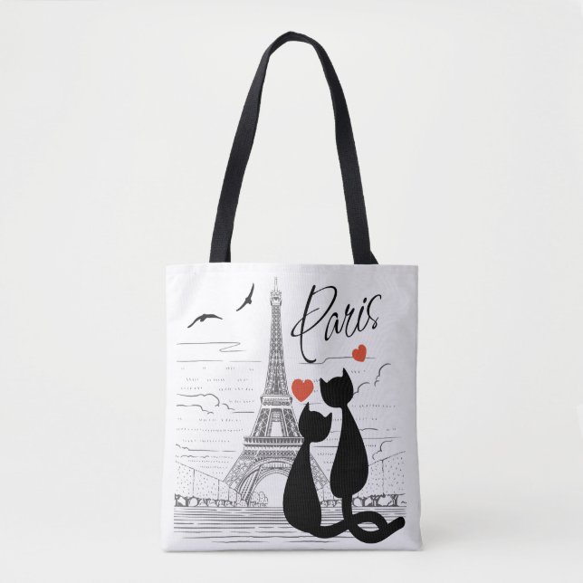 Cat love in Paris Tote Bag (Front)