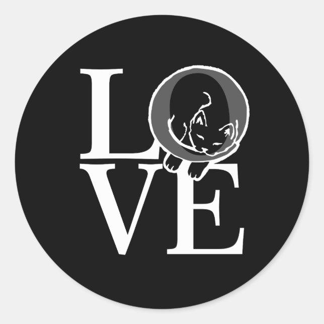 Cat Love on Black Classic Round Sticker (Front)