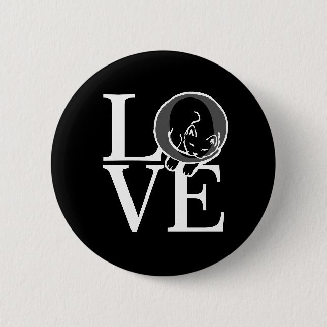Cat Love on Black Decor 6 Cm Round Badge (Front)