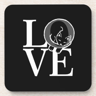 Cat Love on Black Decor Coaster