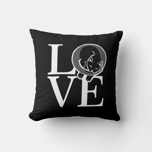 Cat Love on Black Decor Cushion (Front)