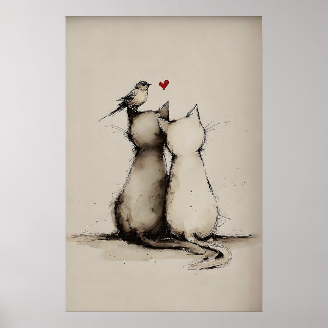 Cat Love Printable, Minimal Animal Art Print (Front)