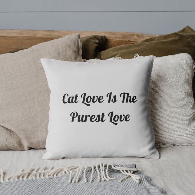 Cat Love Purest Personalise Cute Funny Light Grey Cushion (Creator Uploaded)