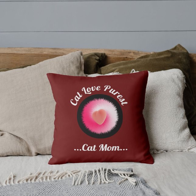 Cat Love Purest Personalised Funny Quote Dark Red Cushion (Creator Uploaded)