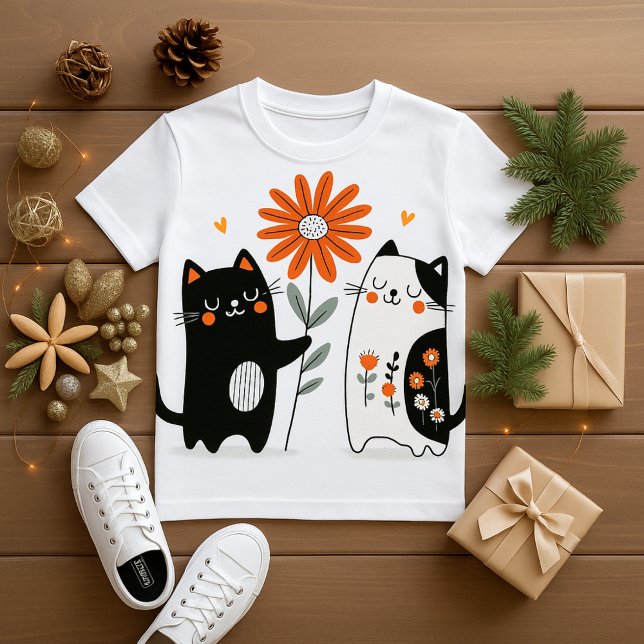 cat love t shirt design ("Flower of Friendship – Cute Cat T-Shirt Design")