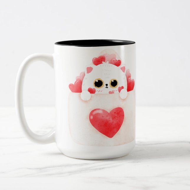 cat love Two-Tone coffee mug (Left)