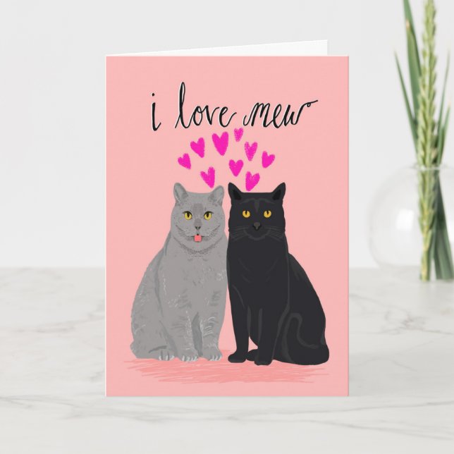 Cat Love Valentines Day - I Love Mew two cats card (Front)