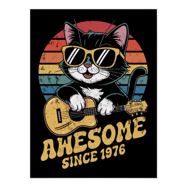 Cat Lover 1976 Birthday Retro 50th Bday Ukulele Poster (Front)