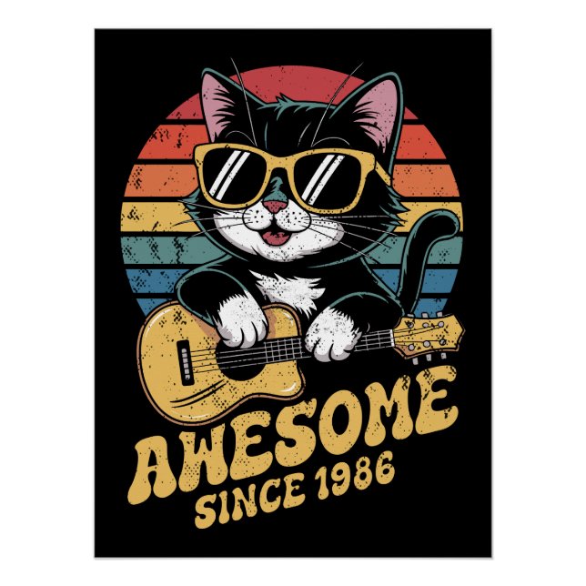 Cat Lover 1986 Birthday Retro Ukulele 40th Bday  Poster (Front)