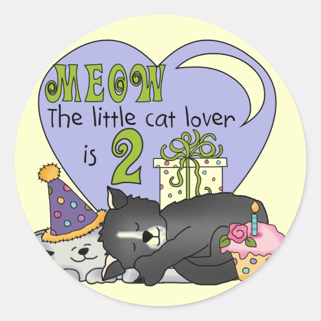 Cat Lover 2nd Birthday Tshirts and Gifts Classic Round Sticker (Front)