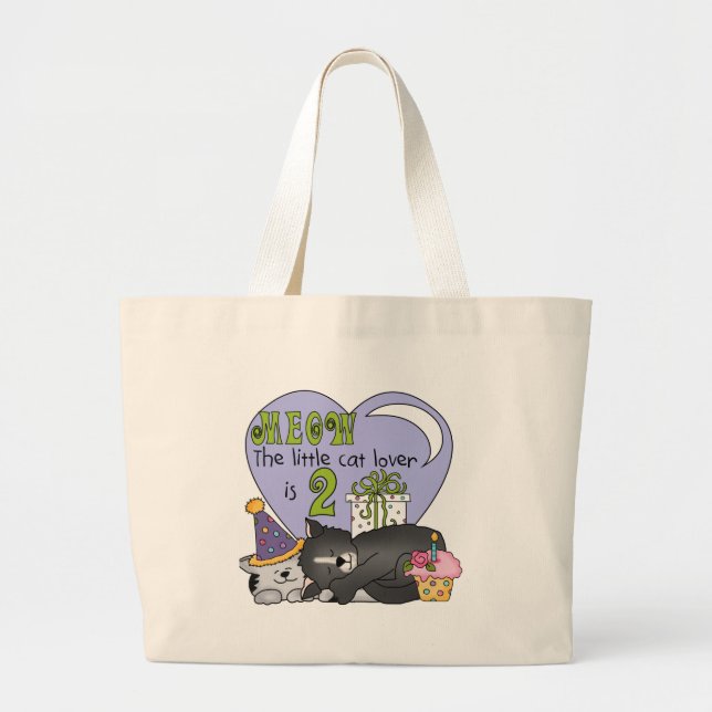 Cat Lover 2nd Birthday Tshirts and Gifts Large Tote Bag (Front)