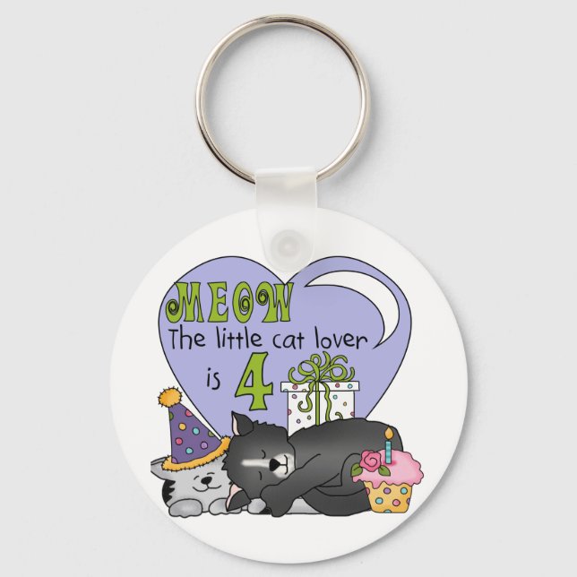 Cat Lover 4th Birthday  T-shirts and Gifts Key Ring (Front)