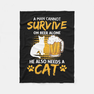 Cat Lover A Man With Beer And Cat Fleece Blanket