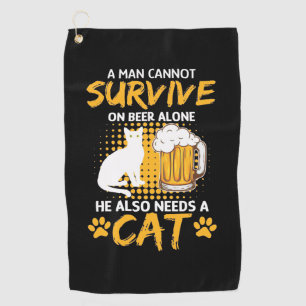 Cat Lover A Man With Beer And Cat Golf Towel