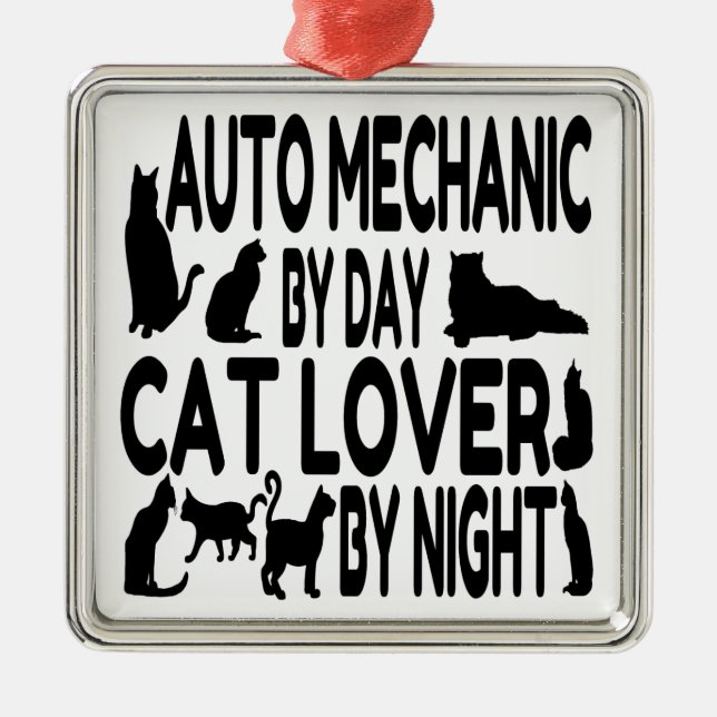 Cat Lover Auto Mechanic Metal Tree Decoration (Front)