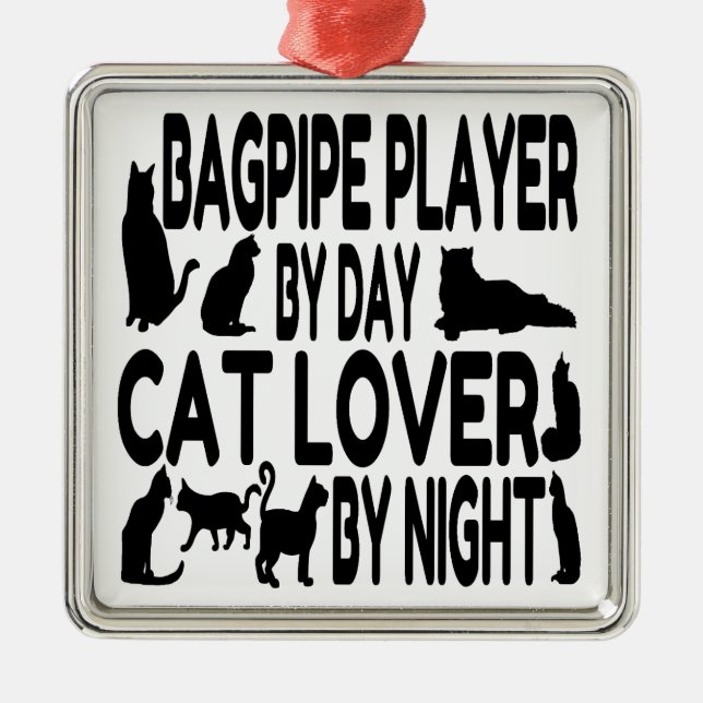 Cat Lover Bagpipe Player Metal Tree Decoration (Front)