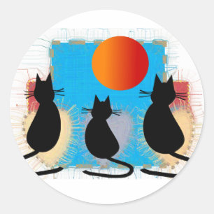 Cat Lover "Black Cats in the Window" Classic Round Sticker
