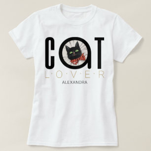 Cat Lover Black Red Green Bow Tie Name Custom T-Shirt
