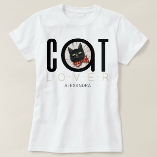 Cat Lover Black Red Green Bow Tie Name Custom T-Shirt