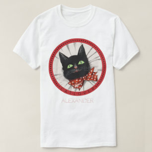 Cat Lover Bow Tie Black Red Green Name Customized T-Shirt