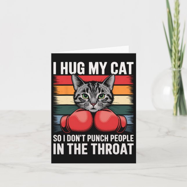 Cat Lover Boxing Fan I Hug Cat Funny Cat Lover Gif Card (Front)