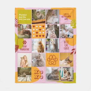 Cat Lover Cat Mum Cute Pet Photo Collage Retro Fleece Blanket