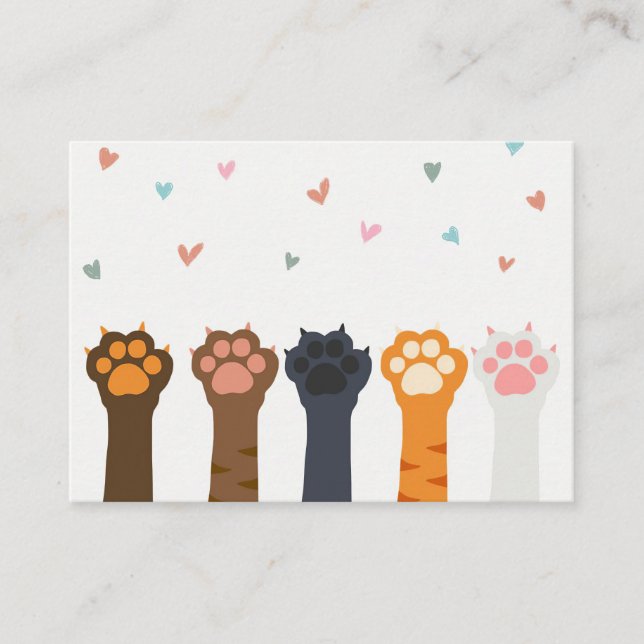 Cat Lover Cat Paw Colourful Hearts Business Card (Front)