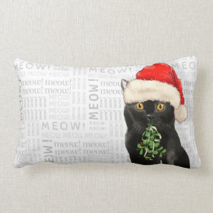 Cat Lover Christmas Black Bombay Santa Kitty Lumbar Cushion