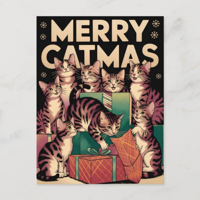 Cat Lover Christmas Funny Vintage  Postcard (Front)