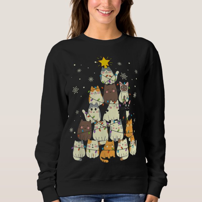 Cat Lover Christmas Tree Cat Lover Xmas Tree Sweatshirt (Front)