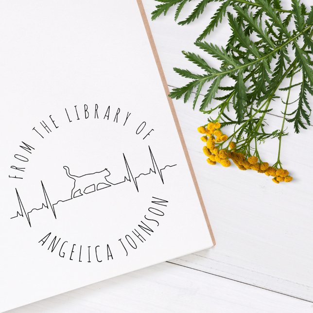 Cat Lover Custom Name Library Book Hand-written Rubber Stamp (Creator Uploaded)