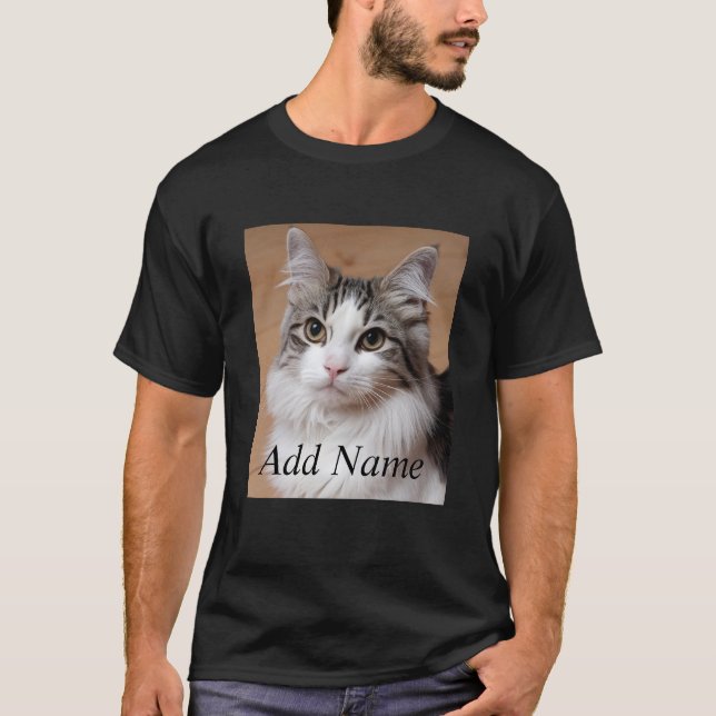 Cat Lover Custom Photo and Name Personalised Black T-Shirt (Front)