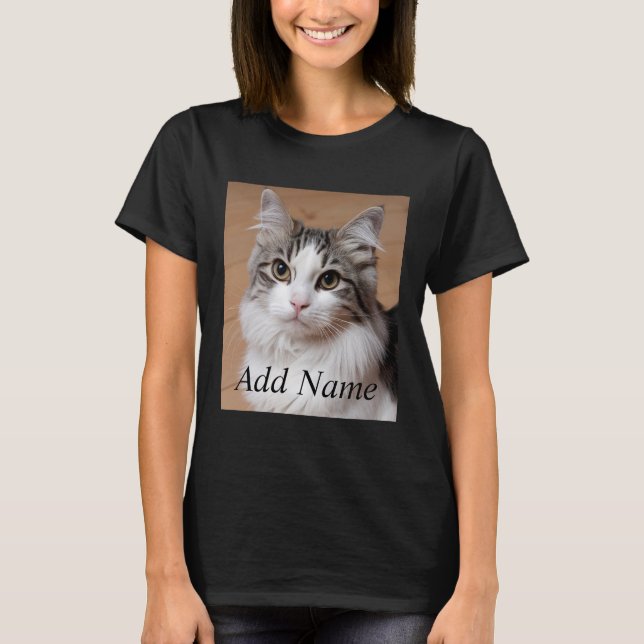 Cat Lover Custom Photo and Name Personalised Black T-Shirt (Front)