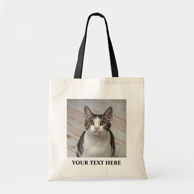 Cat Lover Custom Photo and Name Personalised Tote Bag (Front)