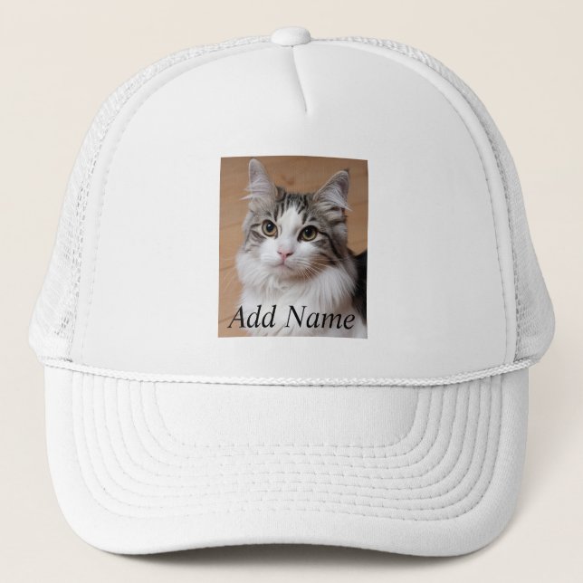 Cat Lover Custom Photo and Name Personalised Trucker Hat (Front)
